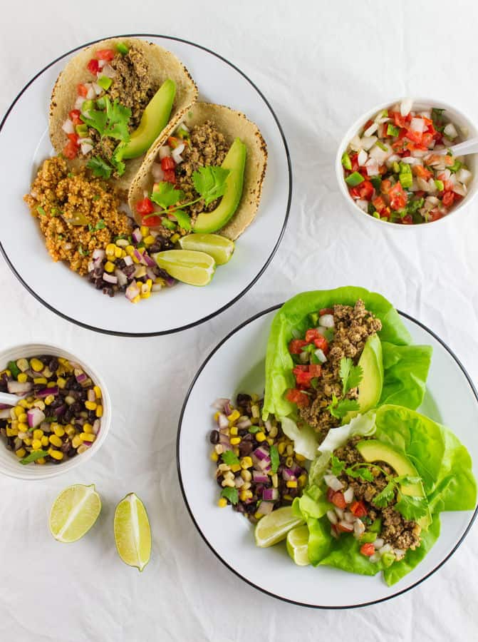 Street Tacos with Spanish Fried Quinoa and Black Bean Salad