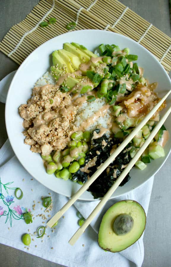 Sushi Bowl with Oil Free Sriracha Mayo