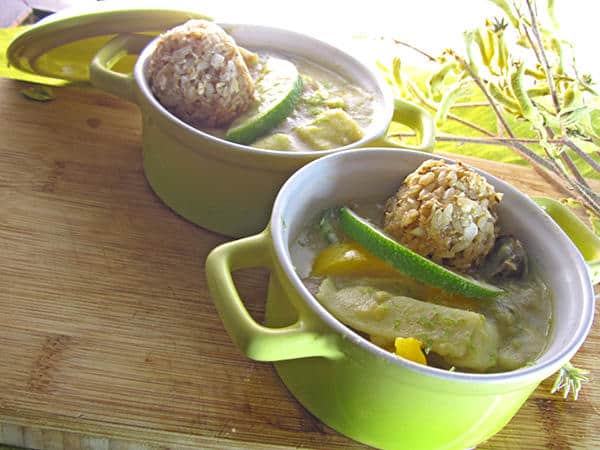 Thai Green Curry with Spicy Sweet Brown Rice Balls