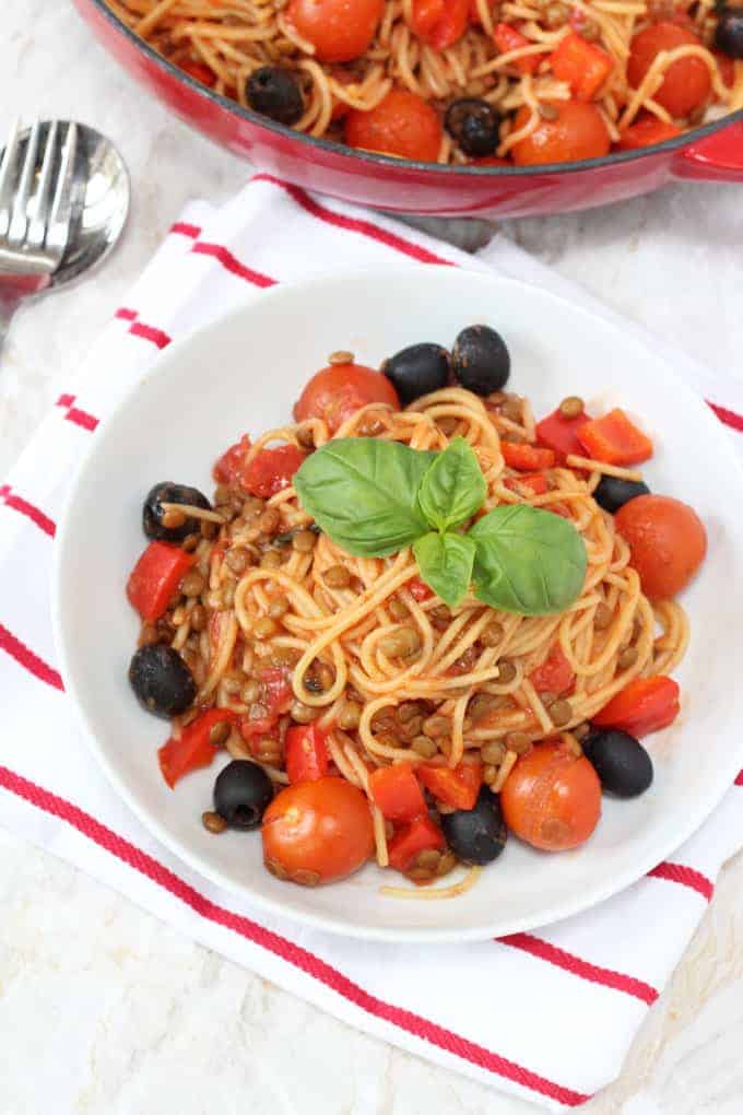 Tomato, Basil & Lentil One Pot Pasta