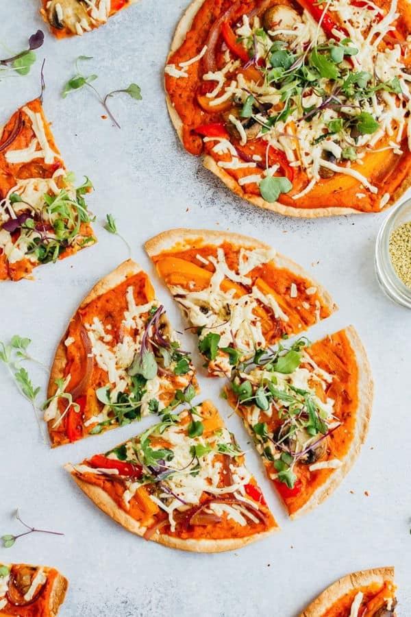 Tortilla Pizzas with Hummus