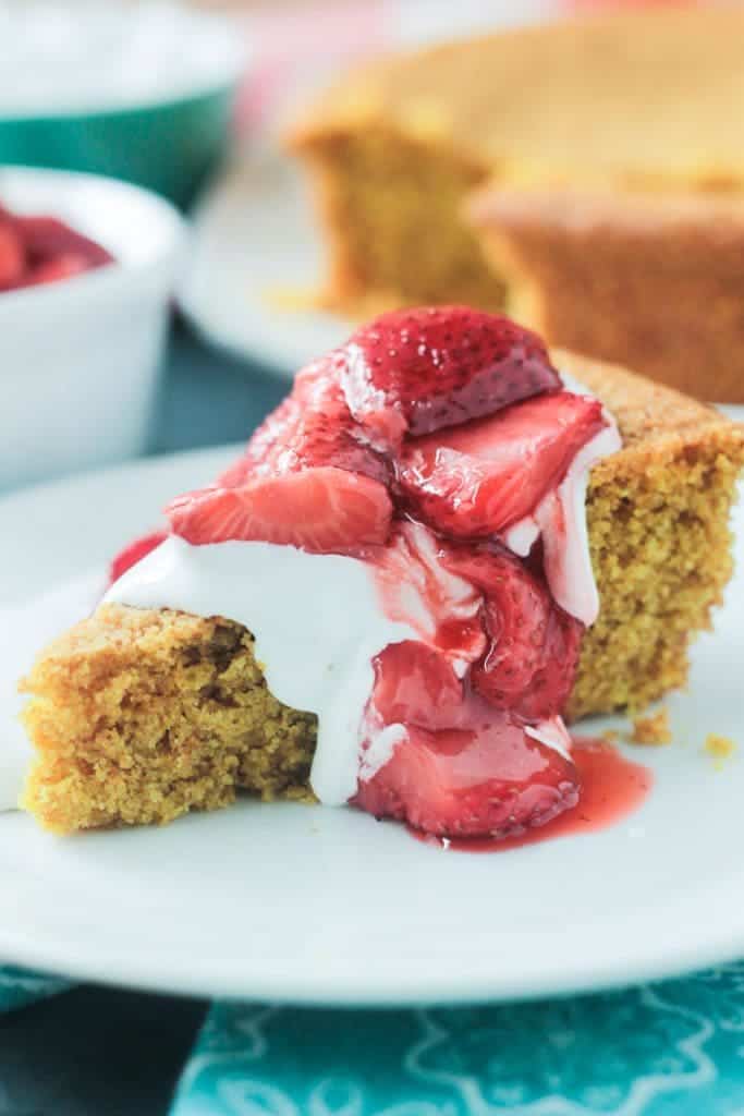 Vanilla Corn Cake with Roasted Strawberries