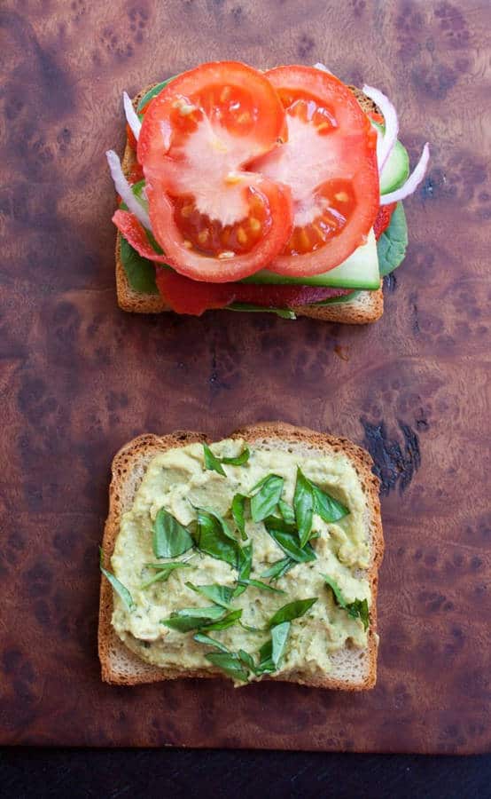 Veggie Sandwich with Basil Pesto Hummus