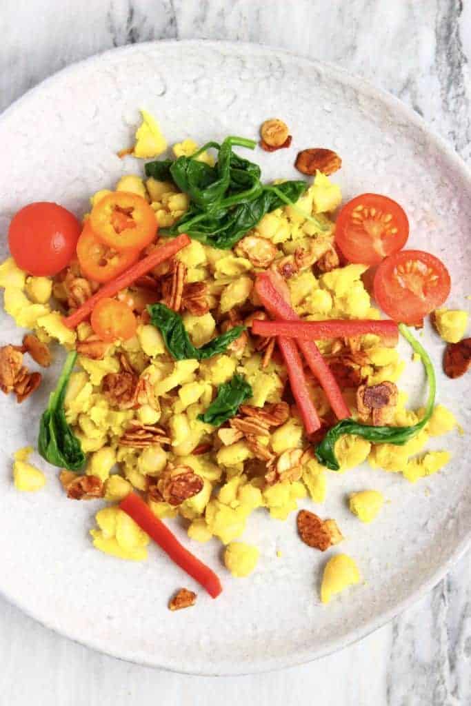 White Bean Scramble with Almond Bacon (Gluten-Free)