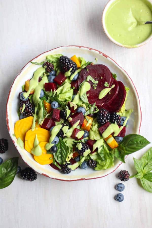 Beet Salad with Berries and an Avocado Basil Vinaigrette