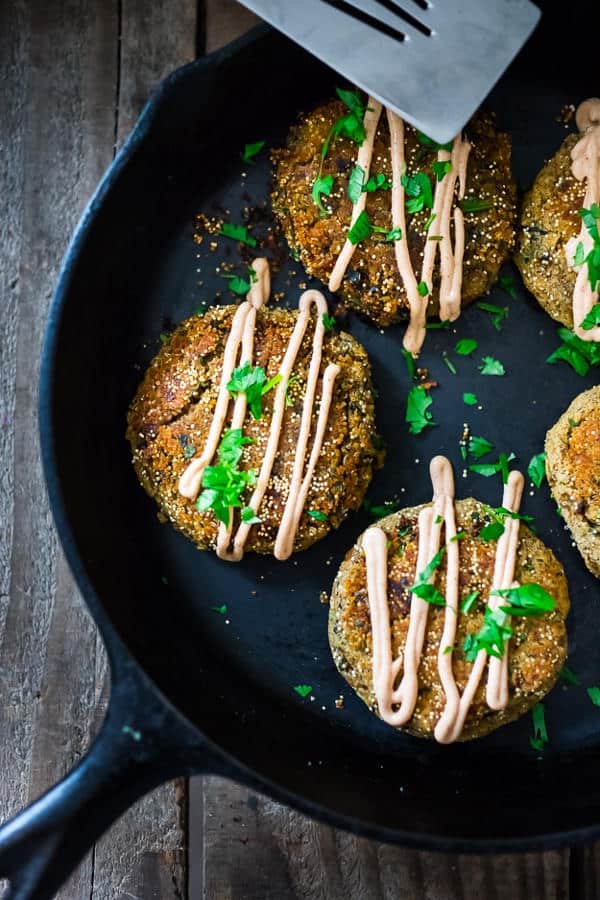 Amaranth Cakes with Lentils, Kale & Chipotle Aioli