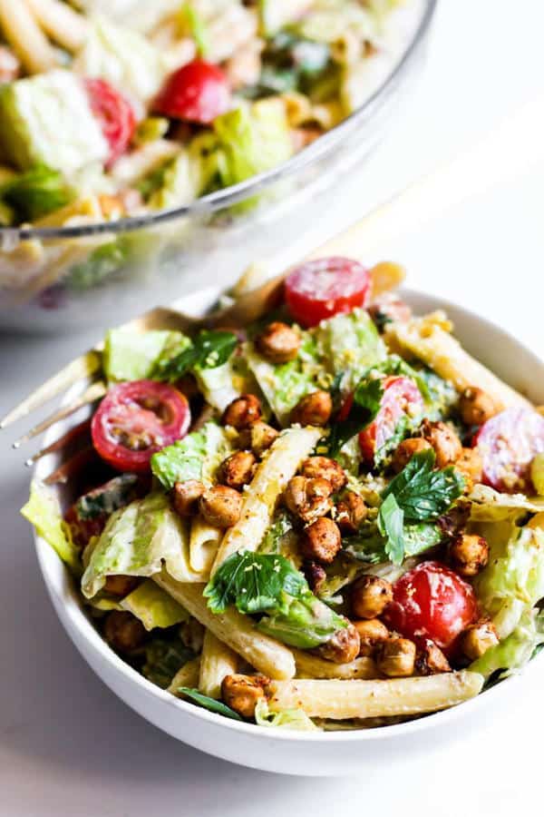 Chickpea Caesar Pasta Salad