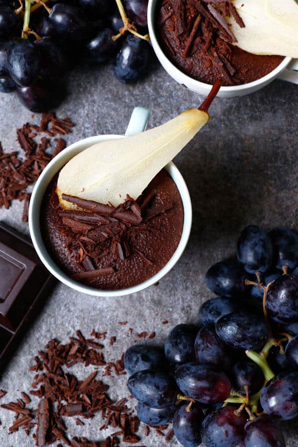 Chocolate Amaranth Pudding with Cardamom Poached Pears