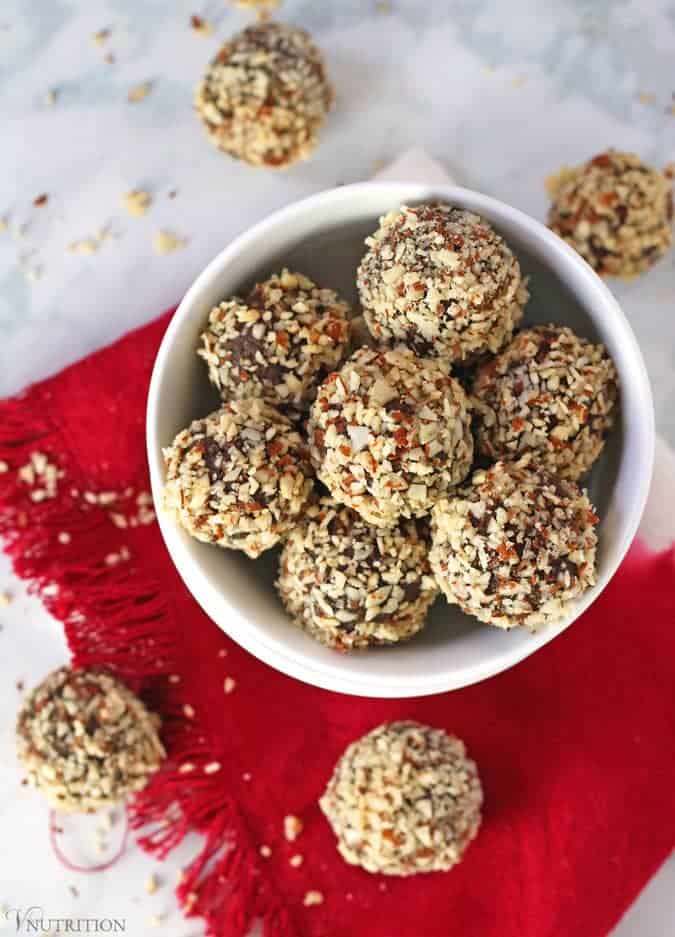 Chocolate Cherry Protein Balls with Chopped Almonds