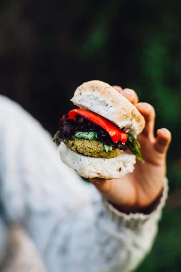 Falafel Burger Sliders with Cashew Tzatziki & Sumac Fries