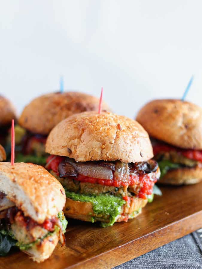 Grilled Tempeh Sliders with Pesto Spread