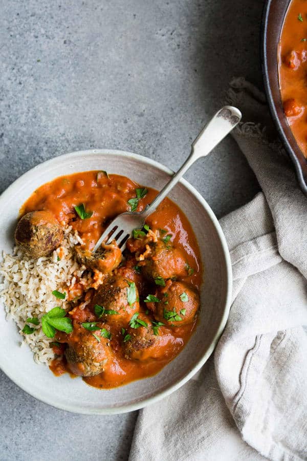 Lentil Veggie “Meatballs” with Tomato Coconut Sauce