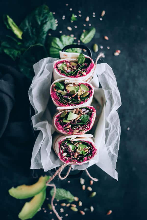 Spinach Wrap with Beet Hummus