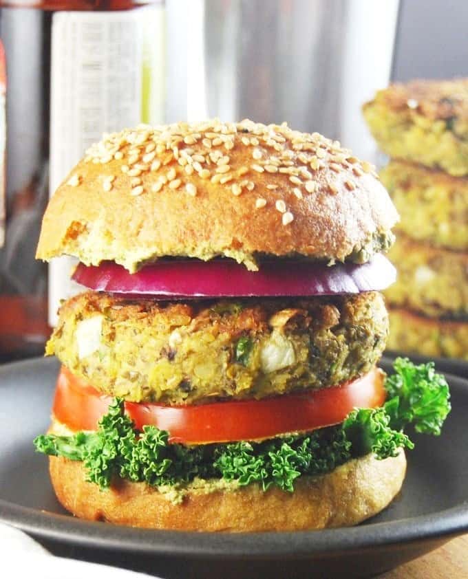 Sprouted Mung Bean Burger with Mint-Cilantro Chutney