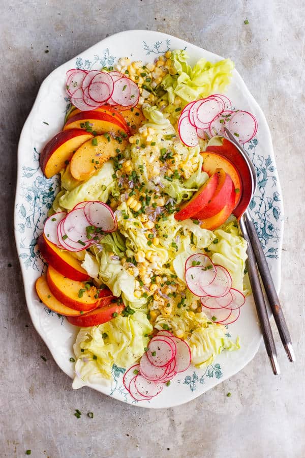Summer Butter Lettuce Salad with Peaches and Corn