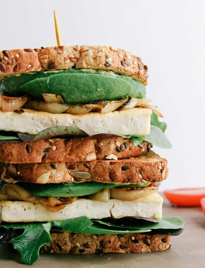 Toasted Avocado-Tofu Sandwich with Caramelized Onions