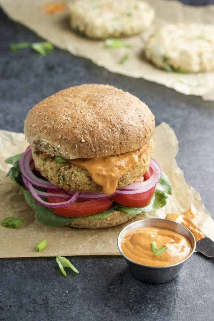 Vegan Crab Cake Burgers with Spicy Chipotle Cream Sauce