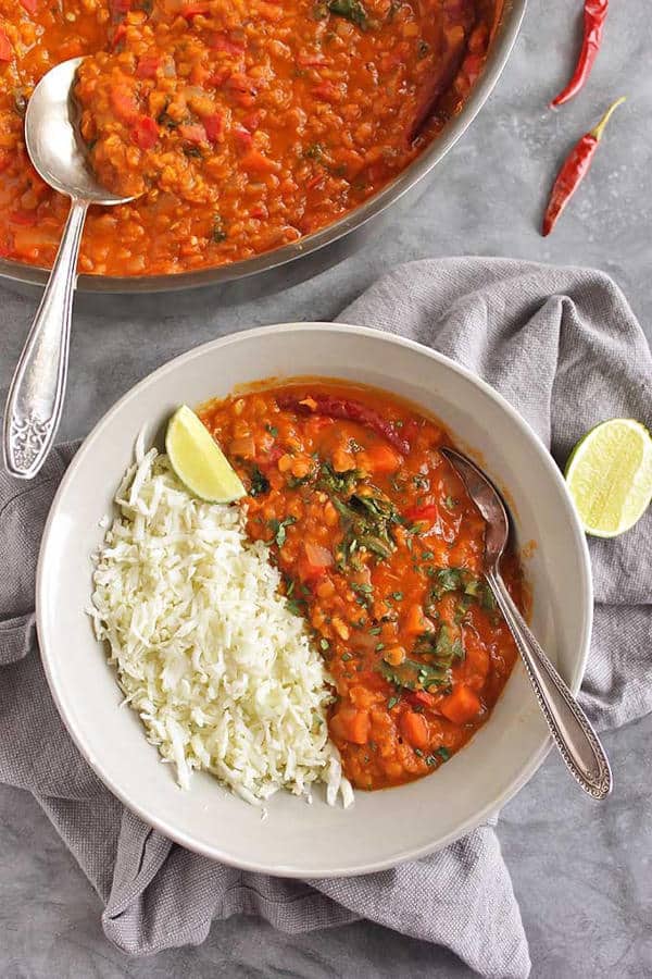 40-Minute Red Lentil Curry with Cauliflower Rice
