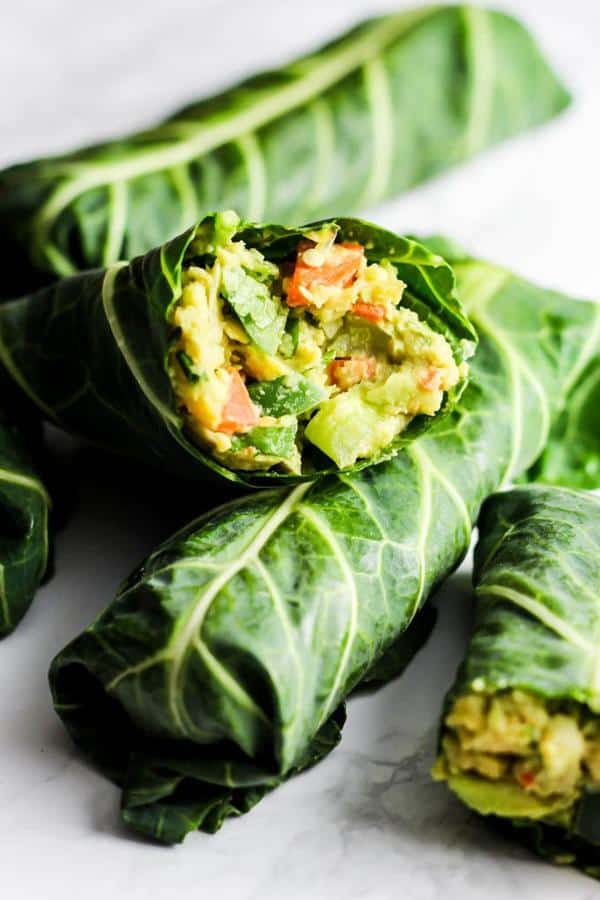 Avocado Chickpea Salad Collard Wraps