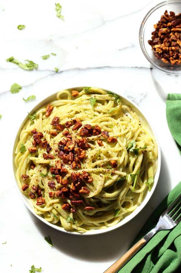 Avocado Pasta with Smoky Pecans