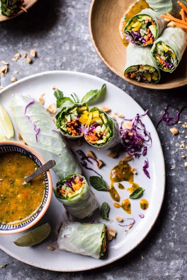 Avocado Veggie Spring Rolls with Sweet Thai Mango Sauce