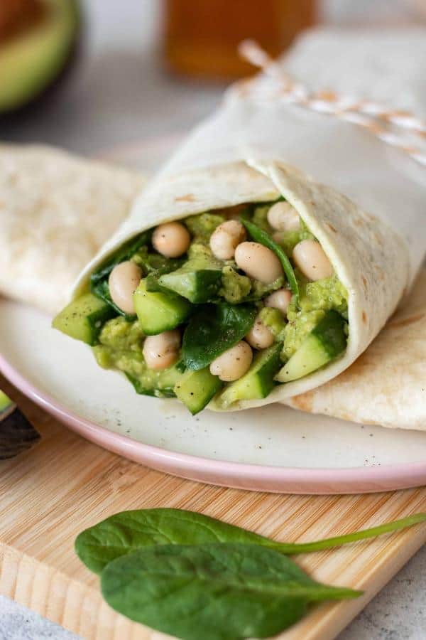 Avocado White Bean Wrap with Spinach and Cucumber