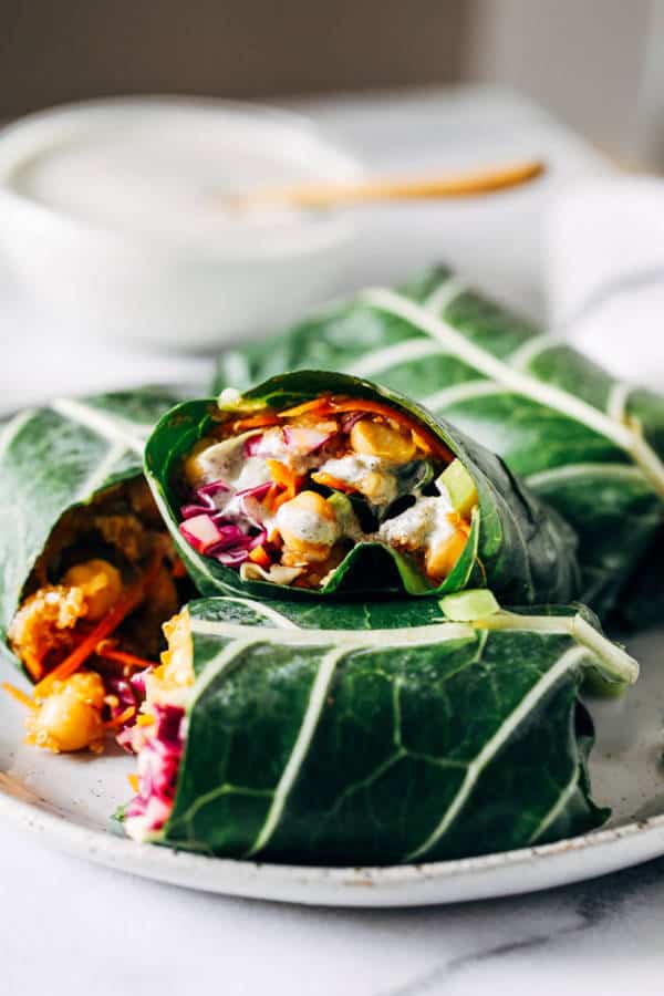 Barbecue Chickpea Collard Wraps with Hemp Ranch Dressing (Gluten-Free)