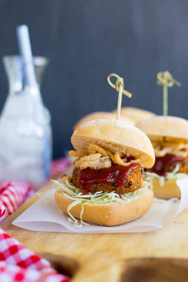 Bbq Black Bean and Sweet Potato Sliders with Crispy Shallots