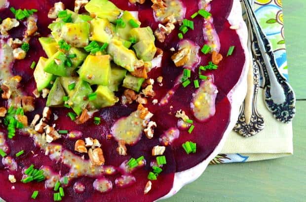 Beet Carpaccio with Avocado and Chia Seed Dressing