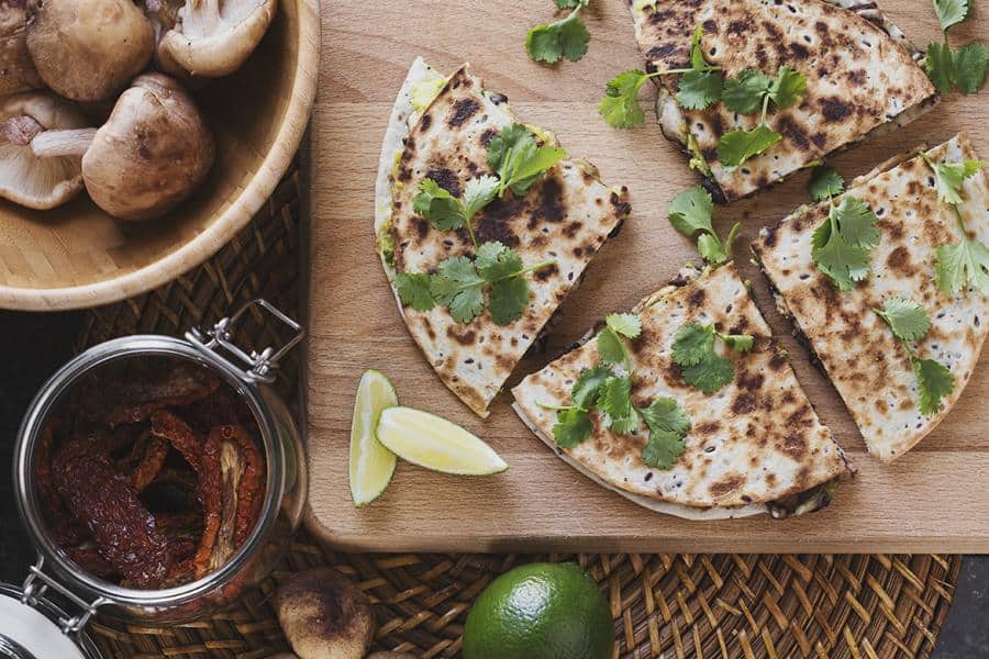 Black Bean and Avocado Quesadillas with Grilled Shiitake