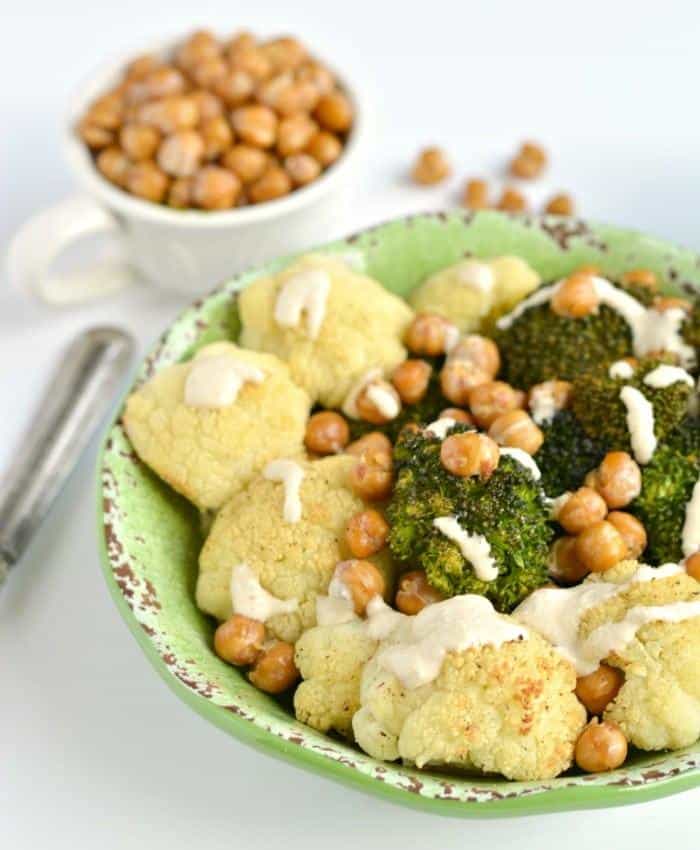 Broccoli Cauliflower Chickpea Bowl with Tahini Lemon Sauce