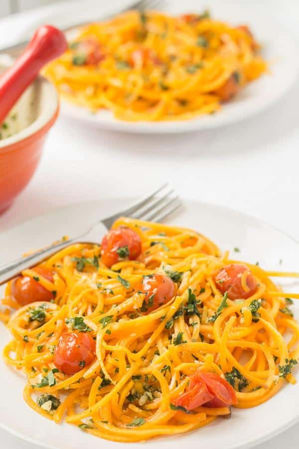 Butternut Squash Noodles with Spring Pesto and Roasted Tomatoes