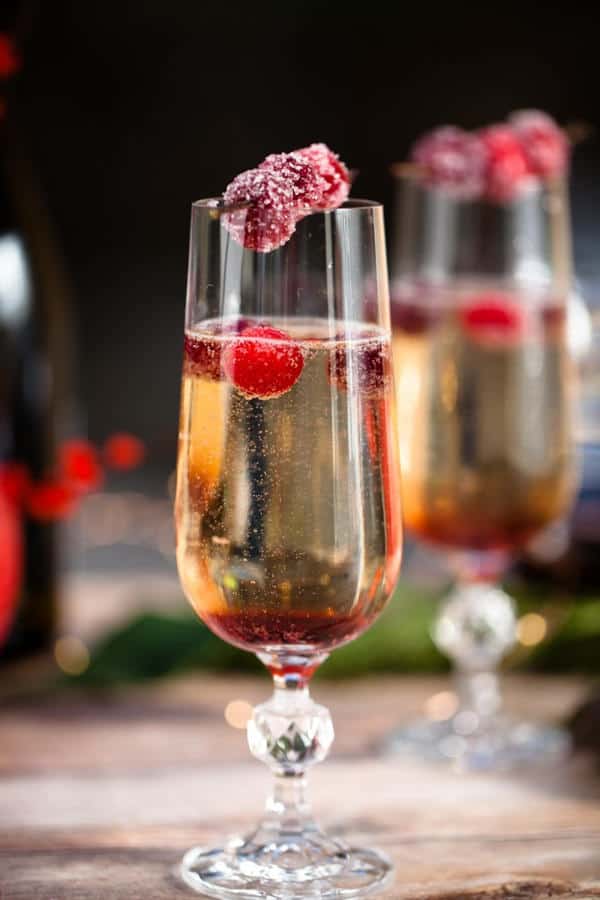 Candied Cranberry Pomegranate Prosecco Spritzers