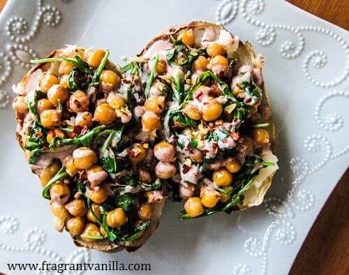 Chickpeas and Greens Stuffed Baked Potato