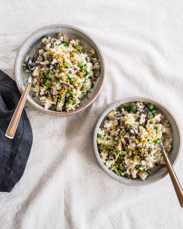 Creamy Brown Rice with Shiitakes & Peas
