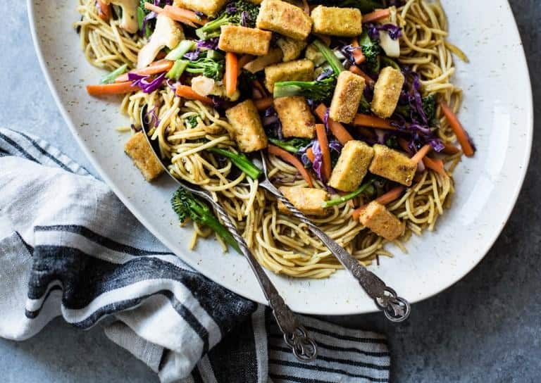 Curried Noodles with Crispy Tofu and Winter Vegetables