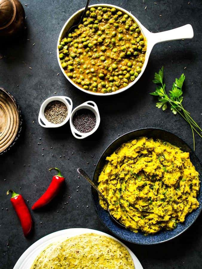 Curried Peas with Spiced Potato Mash