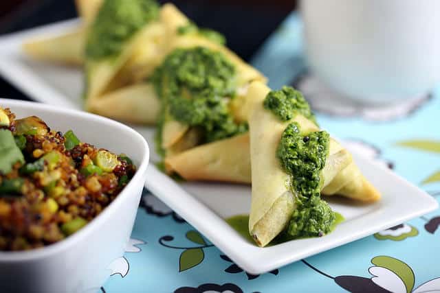 Curried Quinoa Triangles with Cilantro-Ginger Sauce