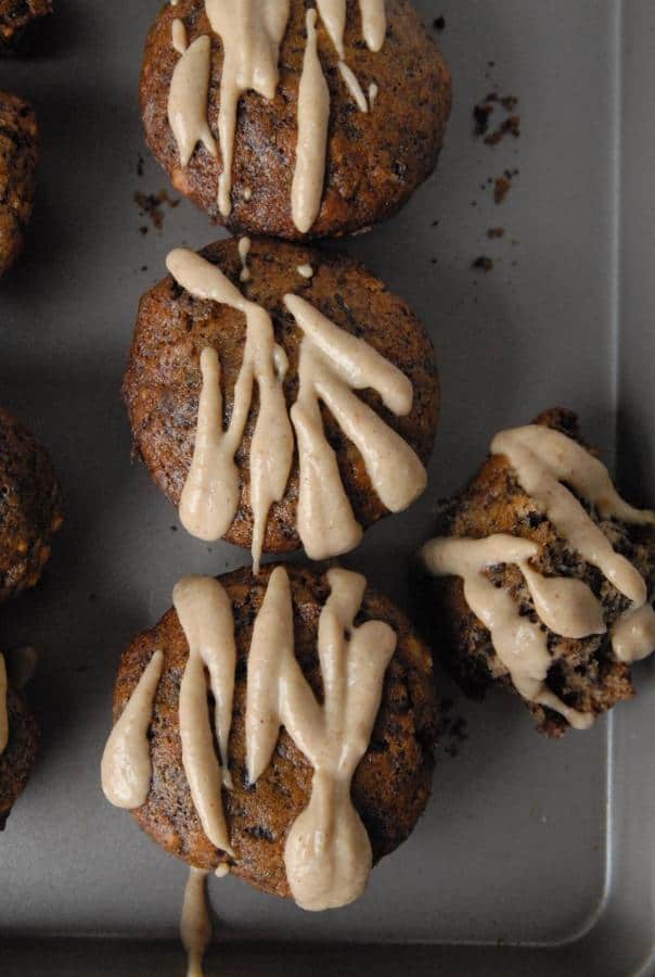 Dark Chocolate Swirled Banana Bread Muffins With Peanut Butter Glaze