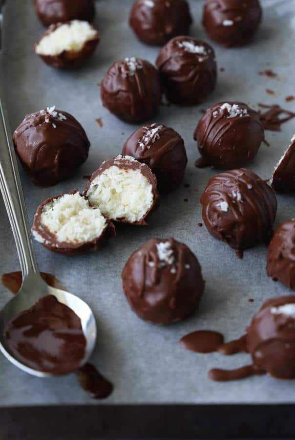 Easy Coconut Bountys Balls Covered in Chocolate