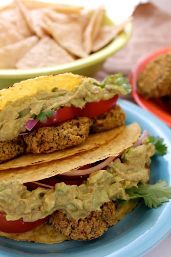 Falafel Tacos with Avocado Sriracha Cream