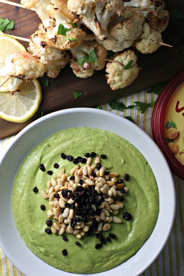 Garlicky Greens Dip with Currants and Pine Nuts