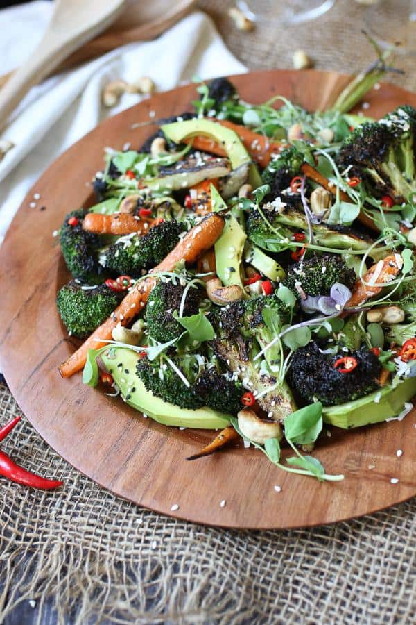 Grilled Broccoli, Carrot and Avocado Salad with Sesame Dressing