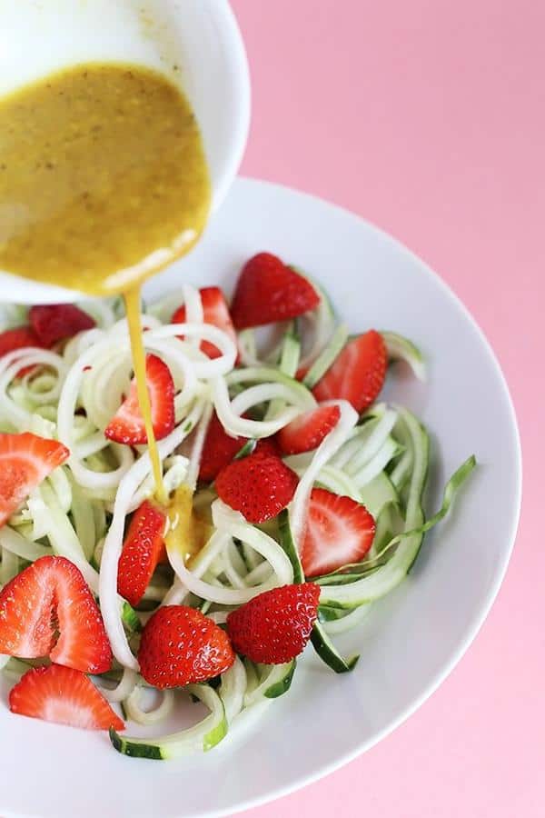 Healthy Spiralized Cucumber Strawberry Noodle Salad