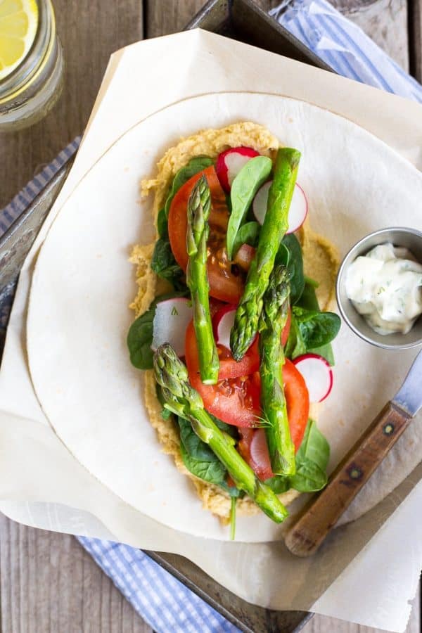 Hummus Wraps with Spring Vegetables and Herbed Mayo (Gluten-Free)