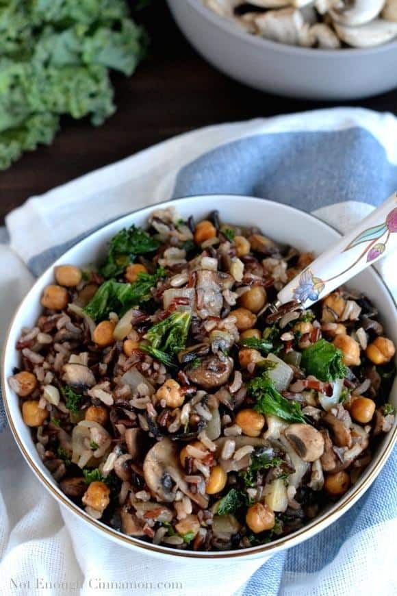 Kale, Mushroom and Roasted Chickpea Rice Bowls