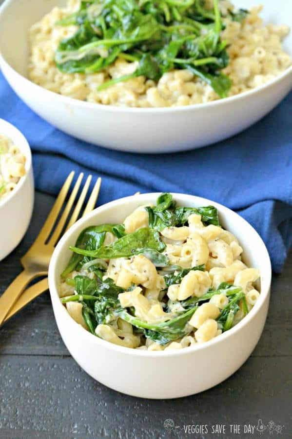 Mac and Cheese with Garlic Spinach