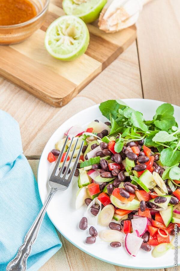 Mexican Black Bean Salad with Cumin, Lime and Smoked Paprika Dressing