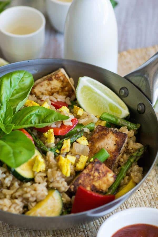 Oil-Free Vegetable Fried Rice with Baked Tofu