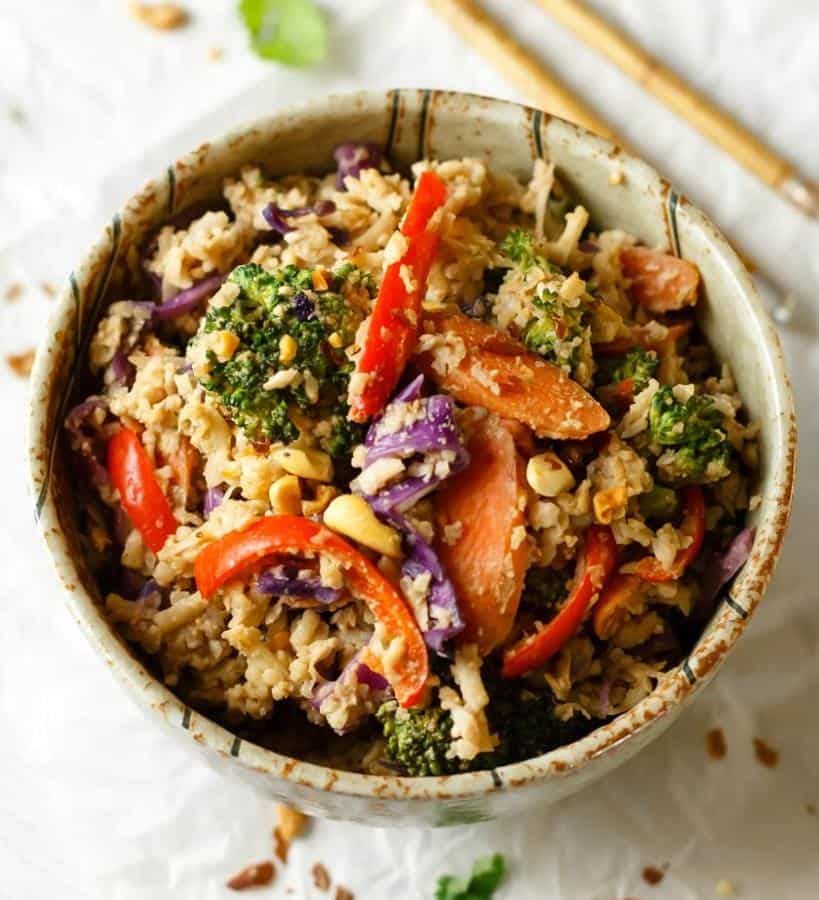 Peanut Sauce Stir-Fry with Veggies and Cauliflower Rice